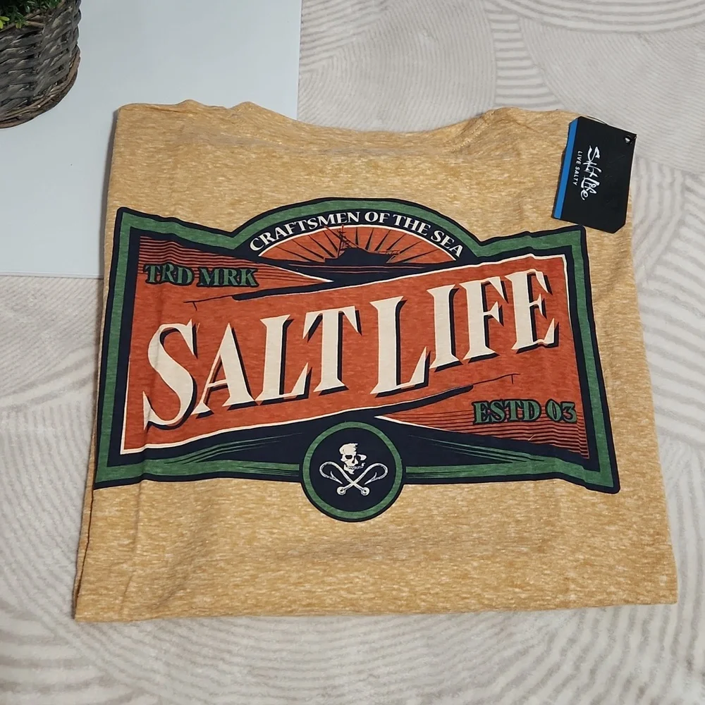 NWT Salt Life Men’s Heritage Logo Long Sleeve Tee - Gold Heather - Large - Picture 5 of 8